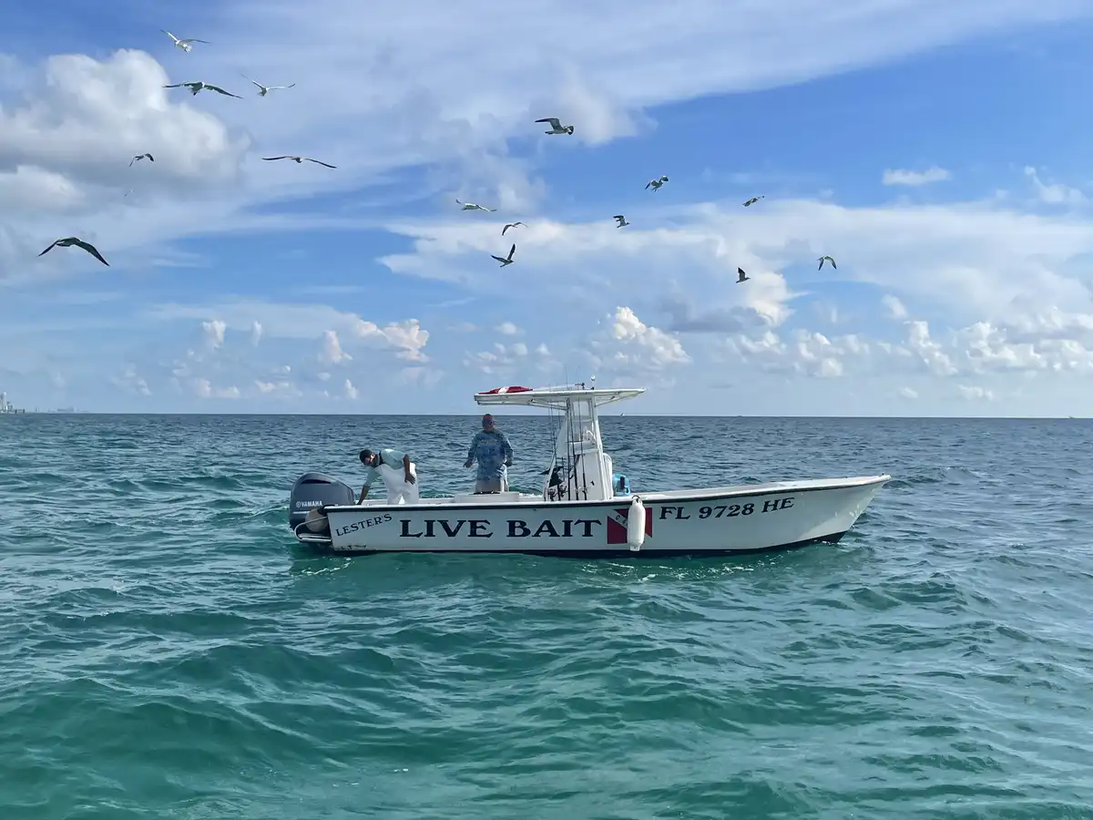 Captain Lester and Captain Tristen on the Live Bait boat at Haulover Inlet Miami